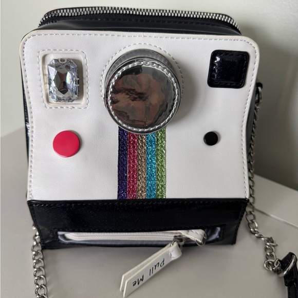 Betsey Johnson Camera-Inspired Bag - Black, White, and Rainbow - Picture 3 of 8